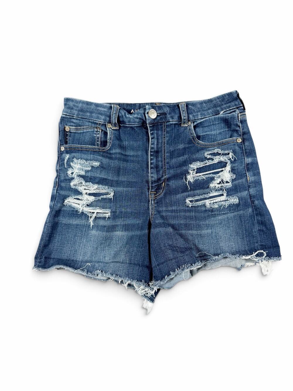American Eagle Curvy Hi-Rise Shortie Distressed Denim Shorts Blue Size 12